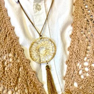 Gold Dream Catcher Tassle Necklace